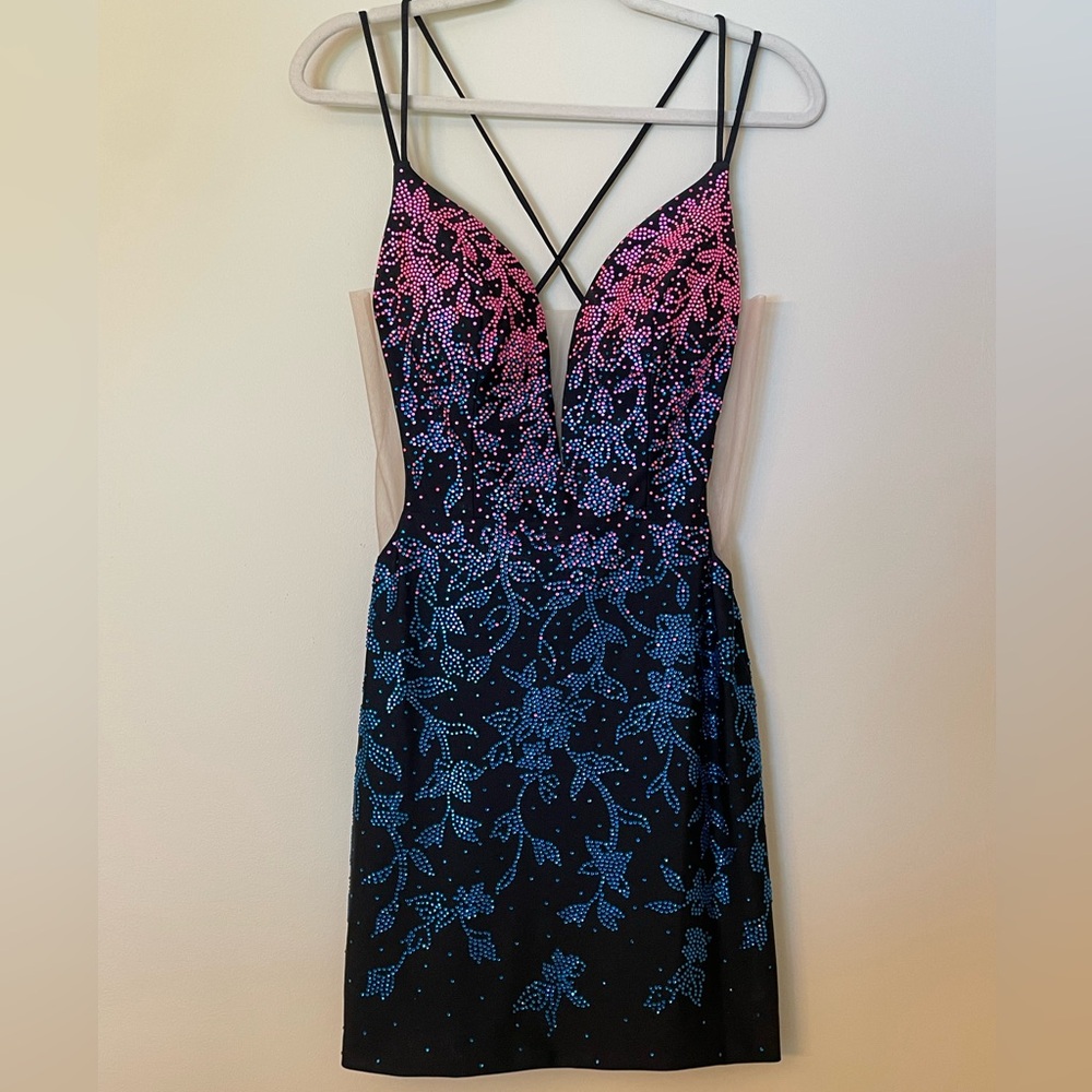 Chic Homecoming Dress in Black with Pink and Blue Beads